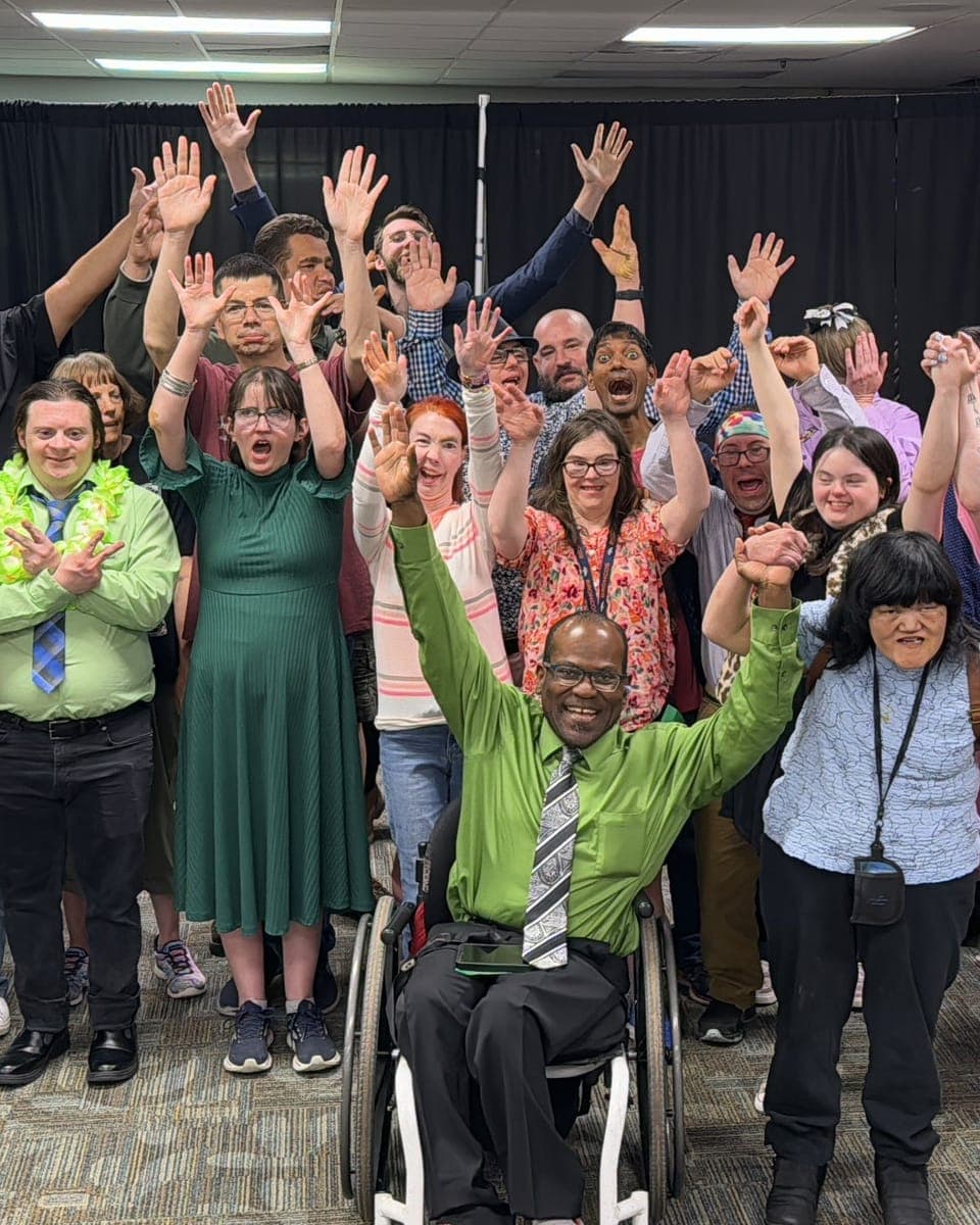 Group of people dressed up, celebrating Dance Awards Night at Ability Specialists